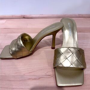Size 6.5, Marc Fisher, gold high heels.